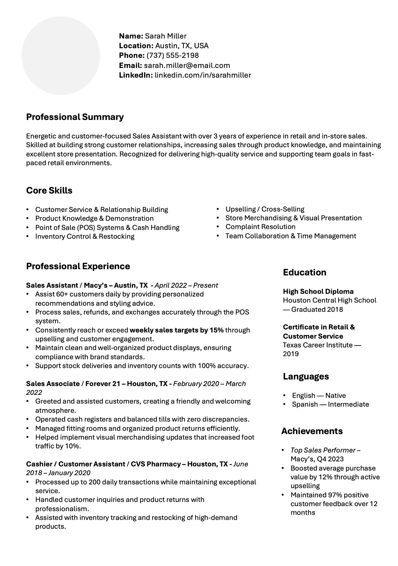 ATS Resume template preview