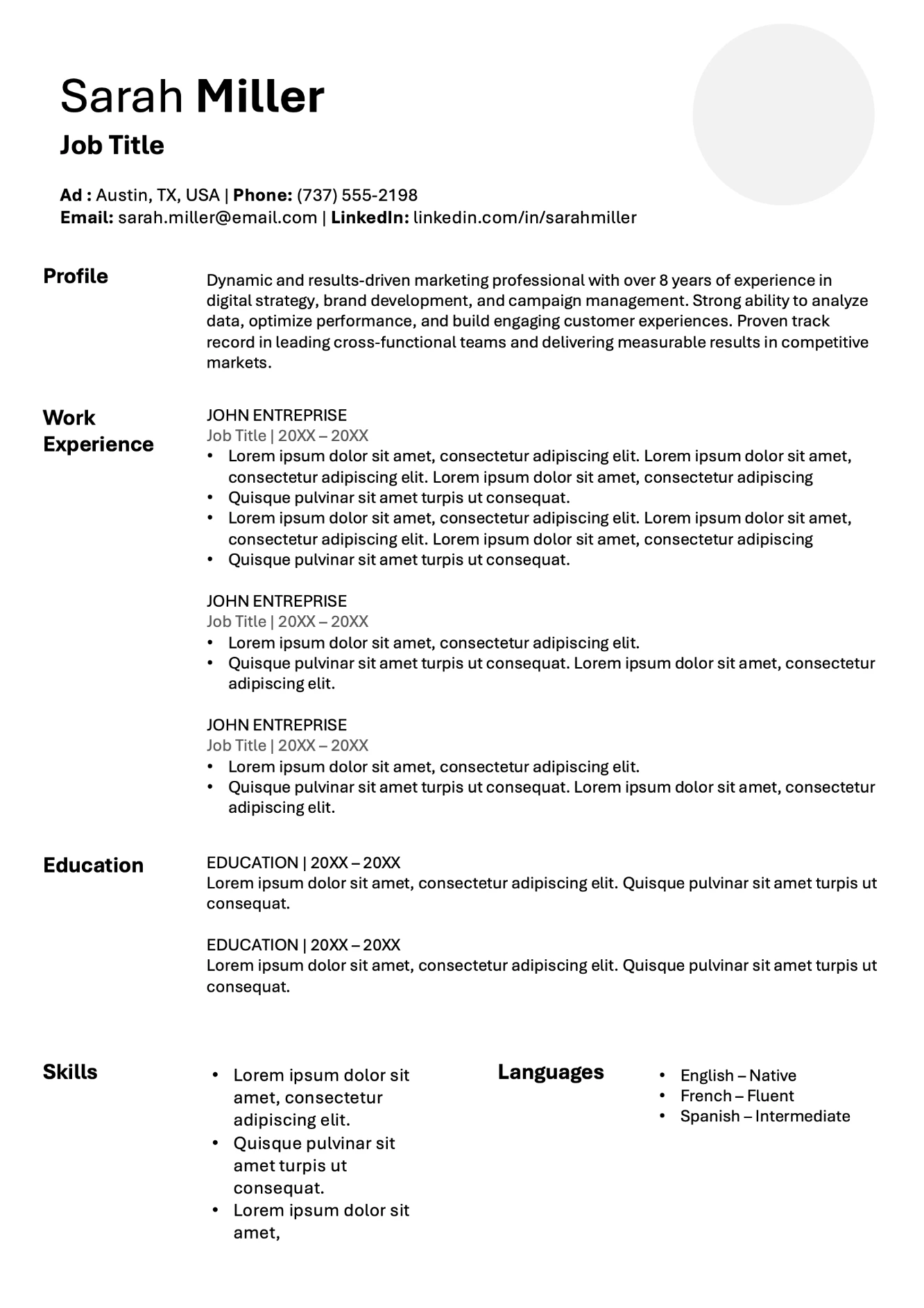 Basic Resume template preview