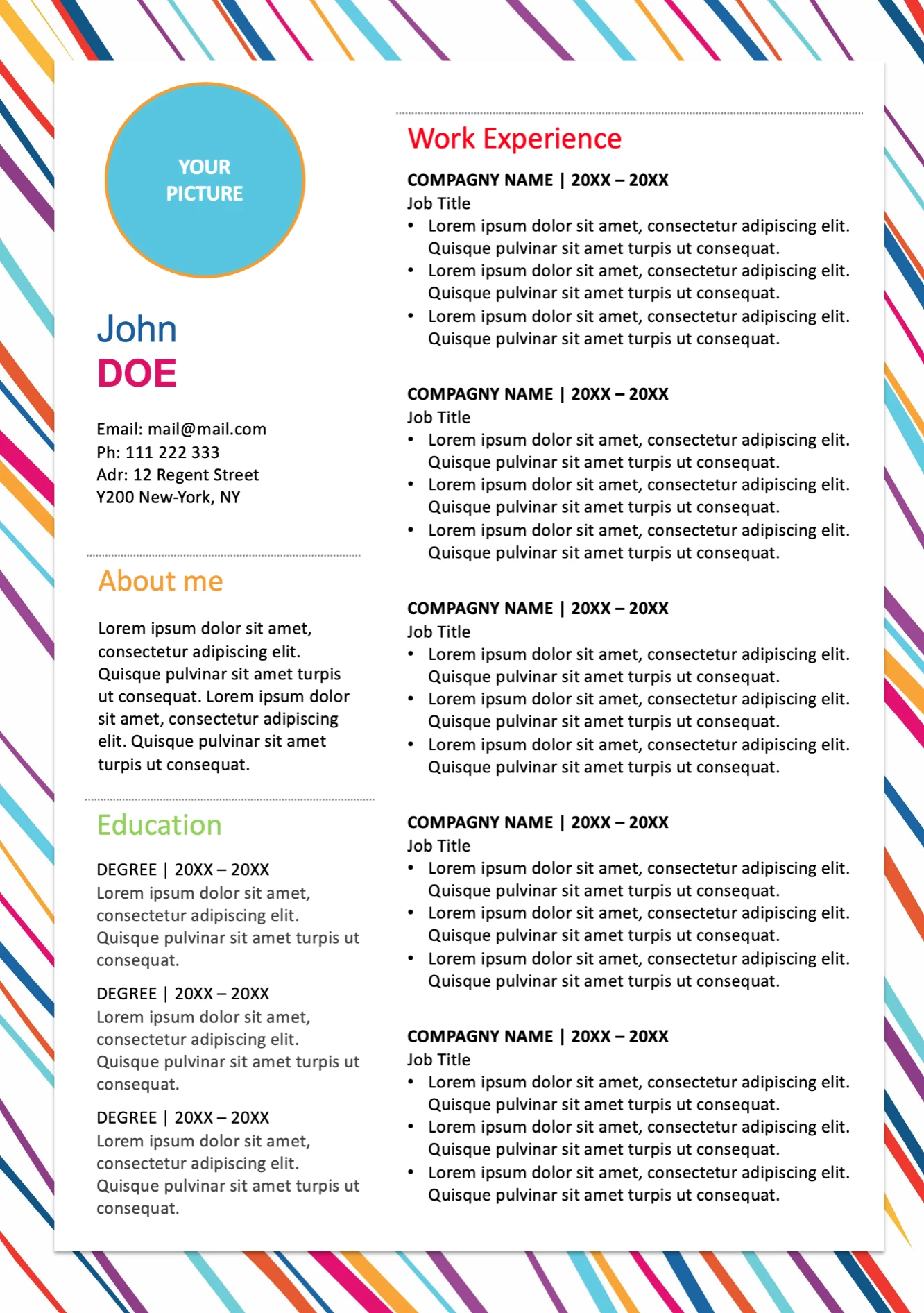 Color Resume template preview
