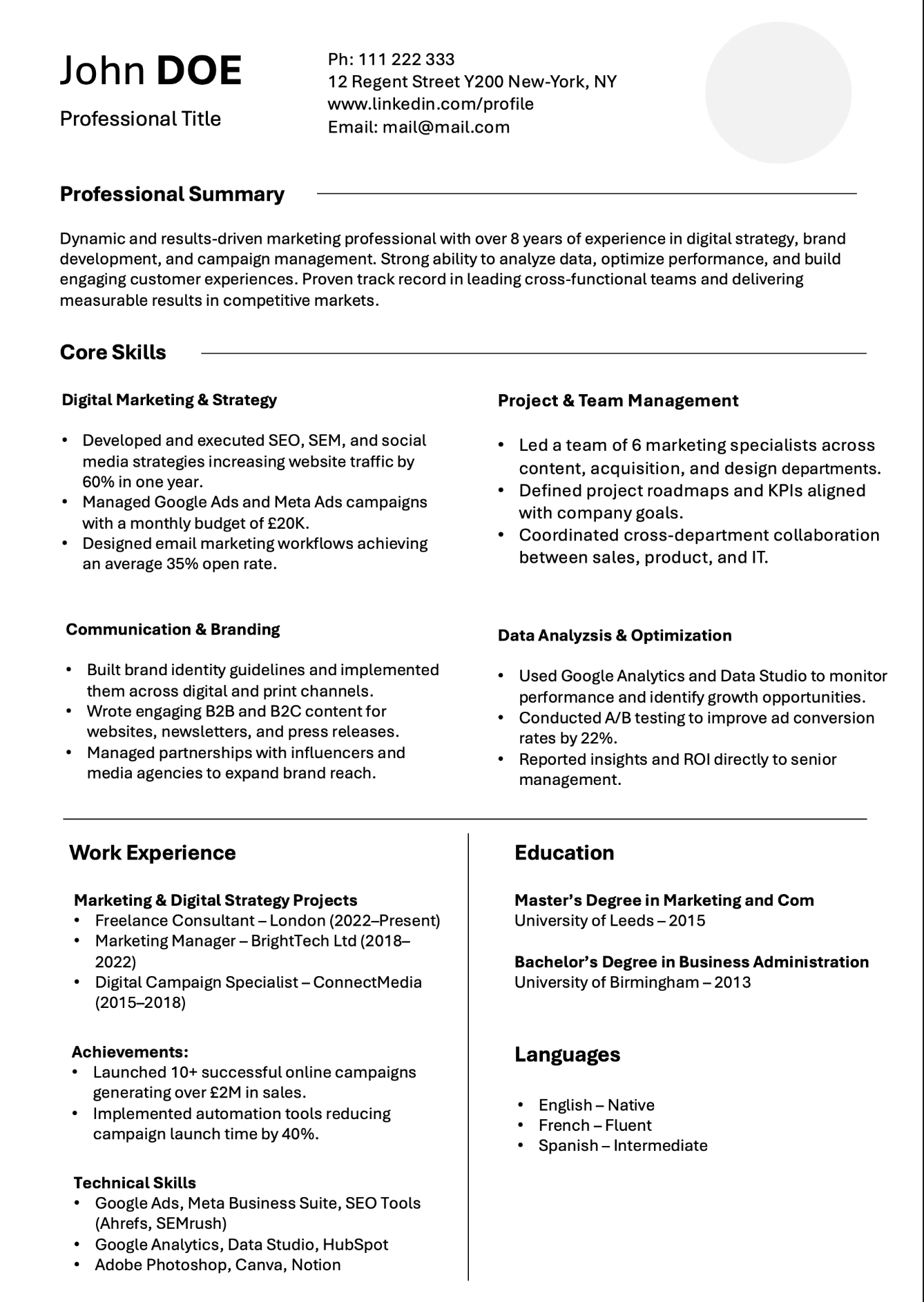 Functional Resume template preview
