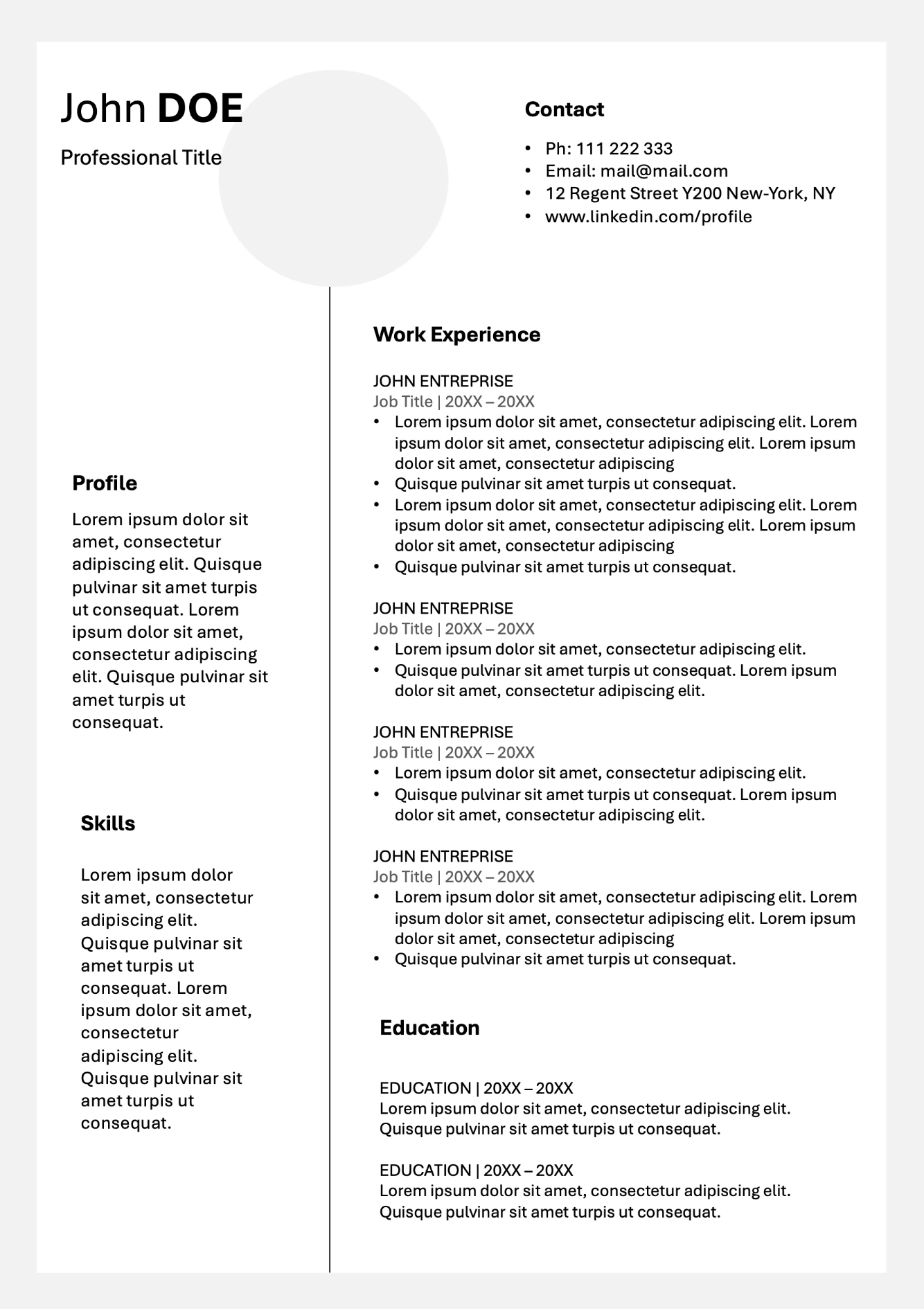 Simple Resume template preview